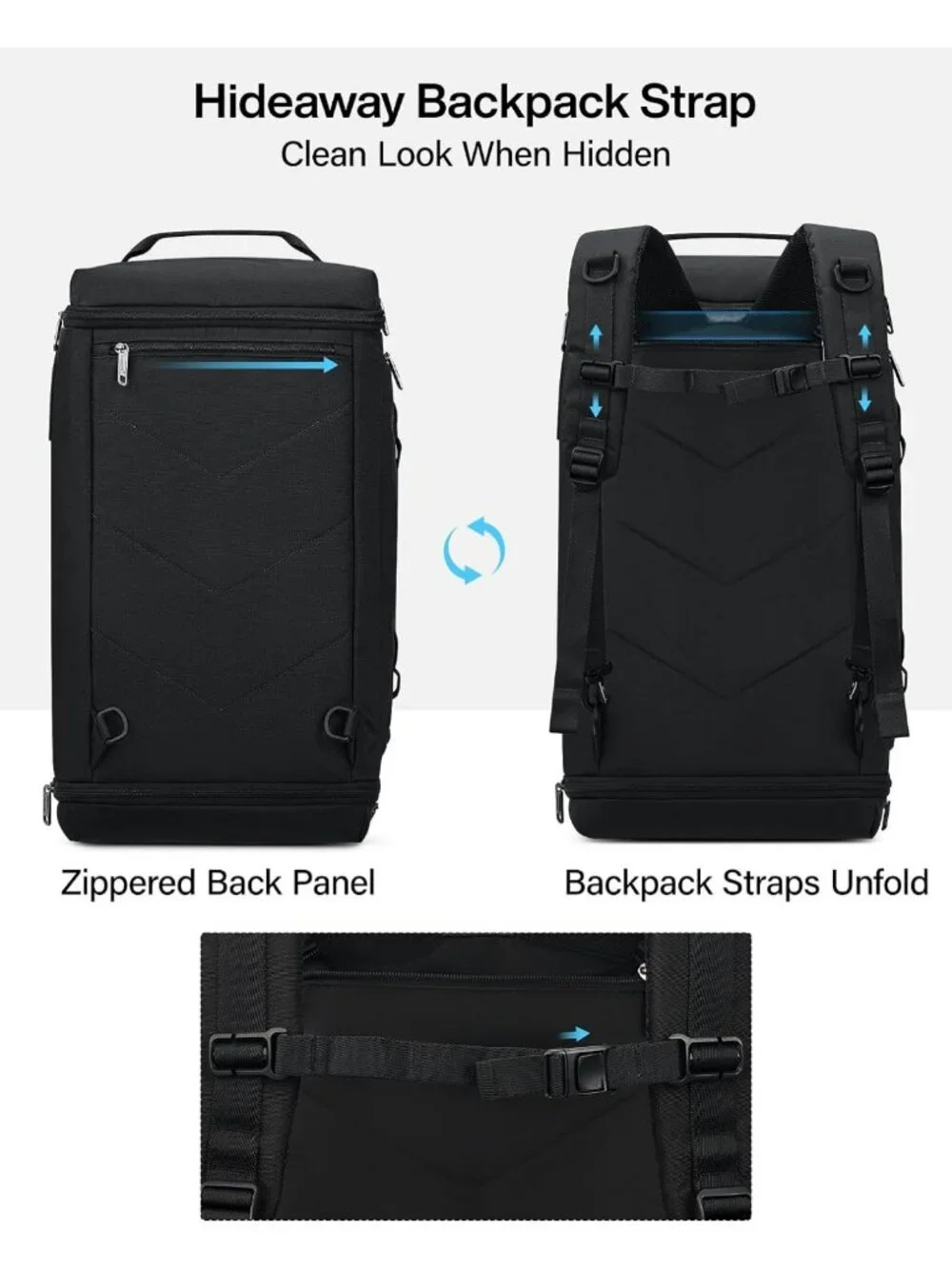 Expandable Travel Duffle Bag 45L-55L, 3-in-1 Weekender, Fits 15.6